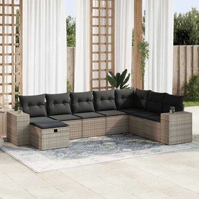8 pcs conjunto sofás de jardim c/ almofadões vime PE cinzento