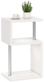 HOMCOM Mesa Auxiliar com Luz LED de 3 Níveis Mesa Auxiliar Moderna com Forma de S Prateleiras Abertas e Estrutura em Alumínio para Sala Quarto 44x38x75 cm Branco