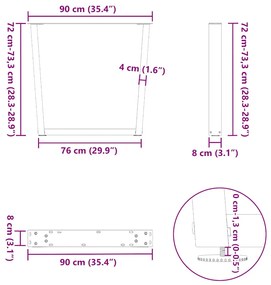 Mesa de jantar pernas 3 pcs forma V 90x(72-73,3) cm aço natural