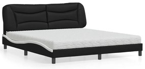 vidaXL Cama com colchão 180x200 cm couro artificial preto e branco