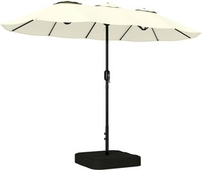 Outsunny Guarda-sol de Jardim Dupla Face 3 x 1,5 m com Base e Sacos de Areia, UPF 50+, Guarda-sol com Capa, Manivela, Bege | Aosom Portugal