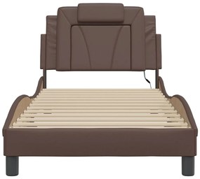 Estrutura cama c/ luzes LED 80x200 cm couro artificial castanho