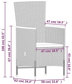 7 pcs conjunto de jantar para jardim com almofadões preto