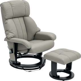 HOMCOM Poltrona Relax com função de massagem, poltrona para TV com bolso lateral, couro sintético, Cinza | Aosom Portugal