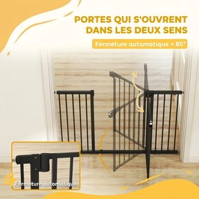 Barreira de Segurança para Bebés e Animais, 124 x 3 x 76 cm, Fixação por Pressão sem Perfuração, Preto
