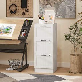 Móvel de arrumação escritório em madeira com 3 gavetas e fechadura, varões de suspensão ajustáveis, 40 x 40 x 101 cm, branco