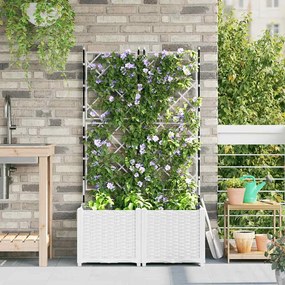 vidaXL Plantadeira de Jardim com Treliça 2 pcs Branca 80x40x143 cm