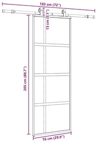 Porta deslizante c/ conj. ferragens 76x205 cm vidro temperado