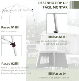 Tenda Dobrável com 2 Paredes Laterais e Altura Ajustável - 2x2m