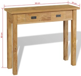 Mesa consola de teca maciça 90x30x80 cm