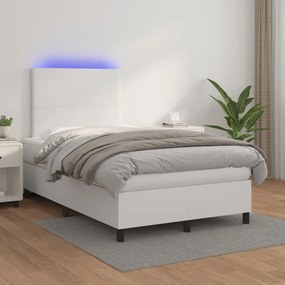 Cama box spring c/colchão/LED 120x190cm couro artificial branco