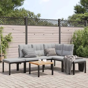 vidaXL 5 pcs sofás de jardim com almofadões aço revestido a pó preto