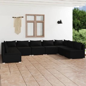 vidaXL 9 pcs conjunto lounge de jardim c/ almofadões vime PE preto