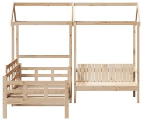 Conj. de sofá-cama e banco com telhado 80x200 cm pinho maciço
