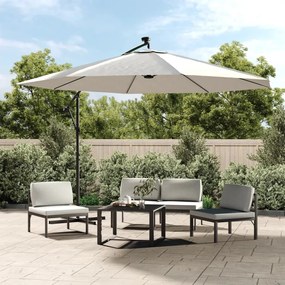 Guarda-sol cantilever c/ luzes LED e poste metal 350 cm areia