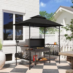 Tenda para churrasco com toldo para jardim 240 x 150 x 257 cm (GRELHADOR NÃO INCLUIDO), ganchos de teto, prateleiras e cestos, cinzento escuro