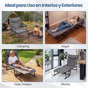 Espreguiçadeira Jardim dobrável 3 em 1 de com encosto ajustável em 6 posições para acampamento interior e exterior, cinzenta