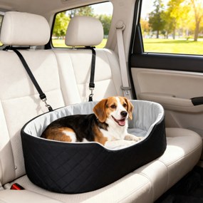 Assento de carro para cães com cinto de segurança e fixação; assento de carro acolchoado para cães, 77 x 43 x 28 cm, preto