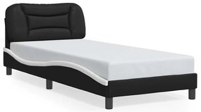 Estrutura cama c/ luzes LED 80x200cm couro artif. preto/branco