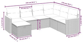 7 pcs conjunto de sofás p/ jardim c/ almofadões vime PE preto
