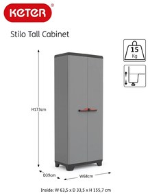 Keter Armário de arrumação c/ prateleiras Stilo 173cm cinzento e preto