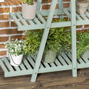 Outsunny Suporte de Madeira para Plantas Suporte para Flores de 3 Níveis Prateleira Decorativa de Plantas para Interior Exterior 46x26x76cm Verde