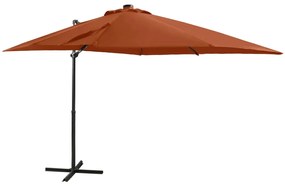 Guarda-sol jardim cantilever poste/luzes LED 250 cm terracotta