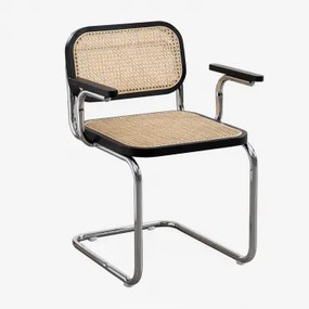 Cadeira De Jantar Com Braços Em Rattan E Aço Tento Preto Claro & Cinza Cromado - Sklum