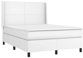 Cama com molas/colchão 140x200 cm couro artificial branco