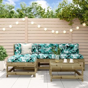 5 pcs conjunto lounge de jardim c/ almofadões pinho impregnado