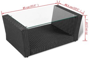 4 pcs conjunto lounge de jardim c/ almofadões vime PE preto
