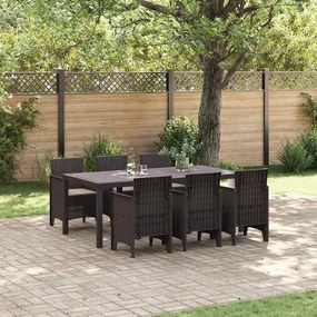 vidaXL Conjunto de Jantar de Jardim de 7 Peças da com Almofadas em Rattan Sintético Marrom