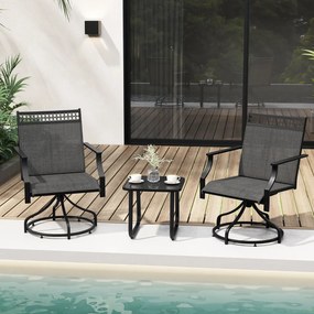 Conjunto de 2 cadeiras giratórias para jardim com braços em metal para exterior em tecido para jardim exterior piscina cinzento