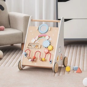 Andador Madeira 7 em 1, andador educativo para andar e empurrar, centro de atividades para crianças a partir de 1 ano, natural