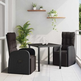 vidaXL Cadeiras de Jardim Reclinadas 3 pcs Preto 80 x 80 x 73 cm