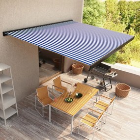 vidaXL Toldo motorizado com caixa 400x300 cm azul e branco