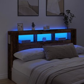 vidaXL Cabeceira c/ LEDs 180x18,5x103,5cm deriv. madeira madeira velha