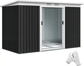 Outsunny Abrigo de Jardim Grande 3,2 ㎡ Aço Galvanizado com Porta Corredeira Ventilações Exterior 280x130x158-172 cm Cinza Escuro | Aosom Portugal