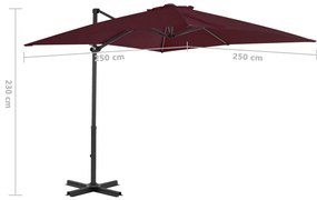 Guarda-sol jardim cantilever c/ poste alumínio 250x250 cm bordô