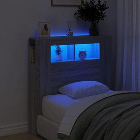 Cabeceira c/ LEDs 100x18,5x103,5 cm sonoma cinzento