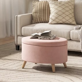 Puff Estofado em Veludo Acolchoado Banco de Armazenamento com Tampa Removível e Pés de Madeira 71x51,5x42 cm Rosa