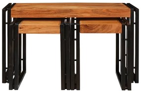 Mesas de canto 3 pcs Marrom e Preto Madeira de acácia maciça