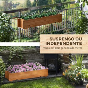 Outsunny Floreira de Madeira de Chão ou Parede Floreira Retangular com 2 Orifícios de Drenagem e 2 Ganchos para Cultivos de Plantas Flores em Jardim Varanda 91x18x16,5cm Madeira