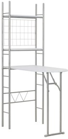 3 pcs conjunto jantar dobrável com prateleira MDF e aço branco