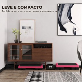 Step Aeróbico Antiderrapante para Fitness com 3 Níveis de Altura 77x36x20,5 cm Rosa e Preto