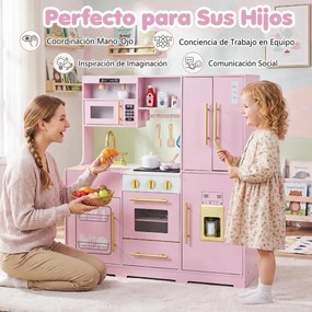 Cozinha Infantil de Brincar, 93 x 29,5 x 96 cm, Luzes e Sons Realistas, Rosa