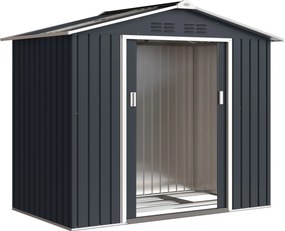 Outsunny Abrigo de Jardim 2,42 m 213x130x185 cm Abrigo de Jardim Metálico para Armazenamento com 2 Portas Deslizantes e 4 Janelas Cinza Escuro | Aosom Portugal