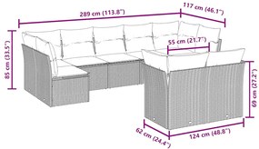 9 pcs conjunto de sofás p/ jardim c/ almofadões vime PE preto