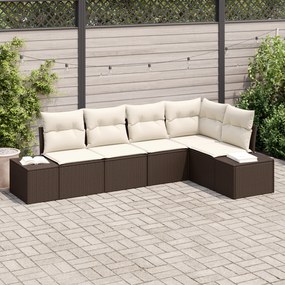 Conjunto de Sofá de Jardim de 5 peças com Almofadas Marrom Rattan Poli