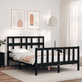 Estrutura de cama com cabeceira 140x190 cm madeira maciça preto